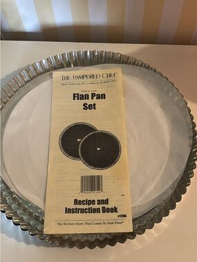 New Pampered Chef 2 Flan Pans with Instructions and Recipes